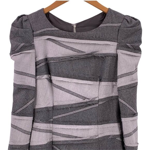 Rena Lange Gray Wool Feather Flannel Avant Garde Sheath Dress Size 4 - Picture 3 of 8